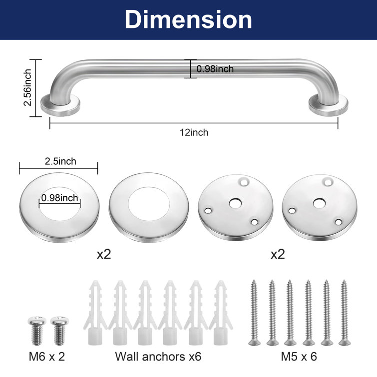 Brushed Stainless Steel 12" Bathroom Safety Grab Bar