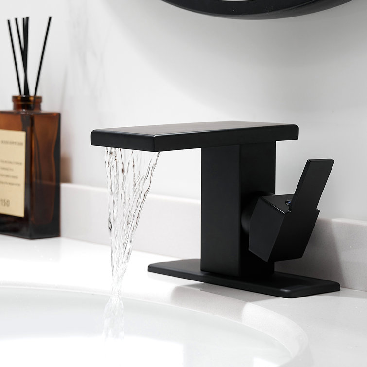 Matte Black Single-Handle Waterfall Bathroom Faucet with Drain Assembly