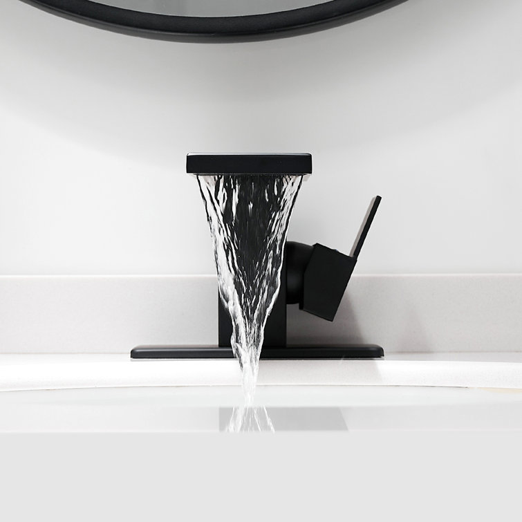 Matte Black Single-Handle Waterfall Bathroom Faucet with Drain Assembly