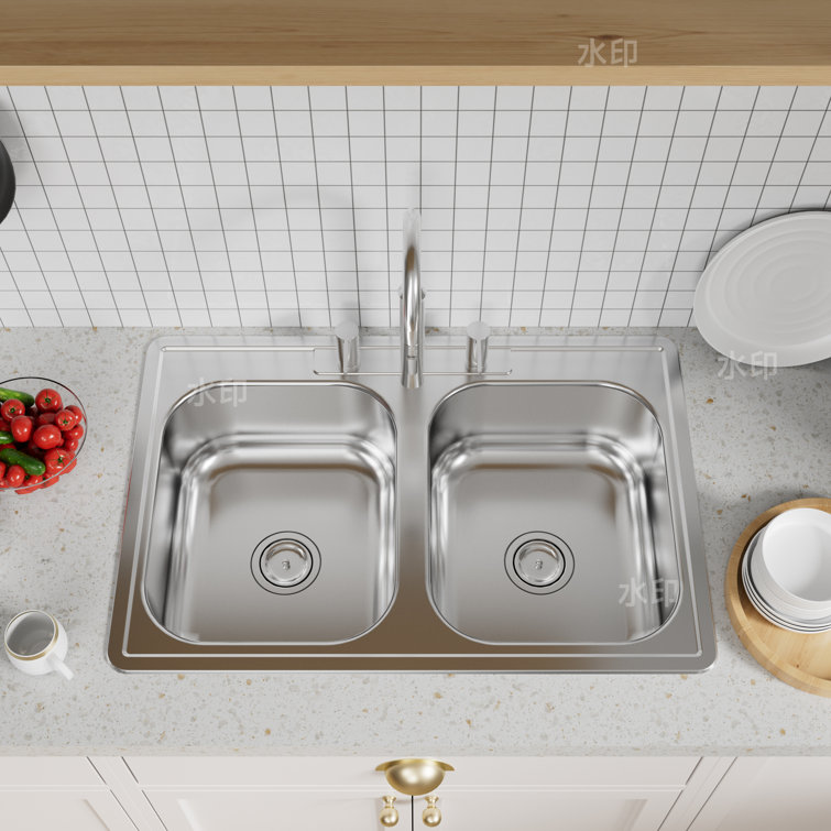 Stainless Steel 33" Double Bowl Drop-In Kitchen Sink