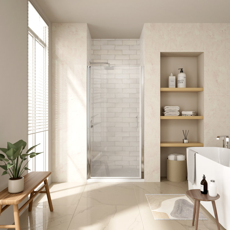 28'' W x 72'' H Frameless Clear Glass Pivot Shower Door in Chrome