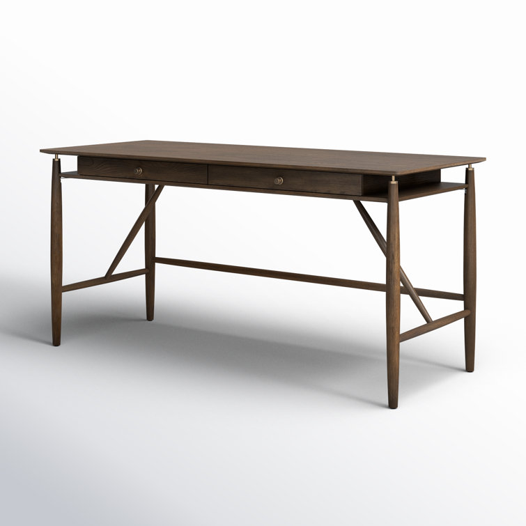 Aged Oak Veneer Writing Desk with Solid Oak Frame