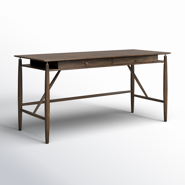 Aged Oak Veneer Writing Desk with Solid Oak Frame