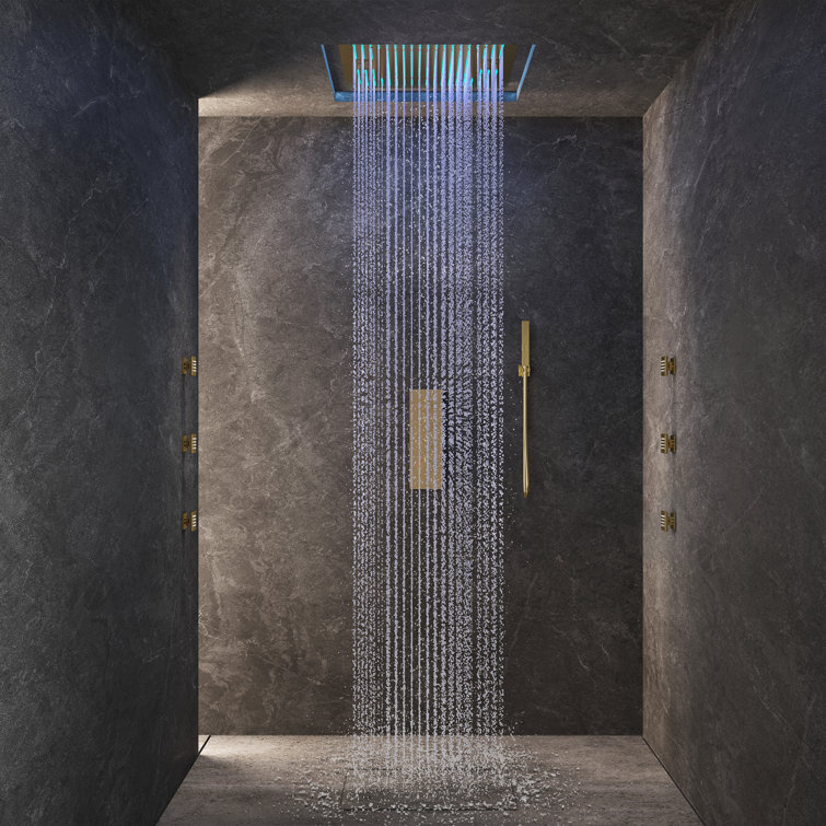 Brushed Gold Large LED Rainfall Shower System with Handheld and Music