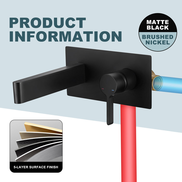Matte Black Solid Brass Wall Mount Single Handle Bathroom Faucet