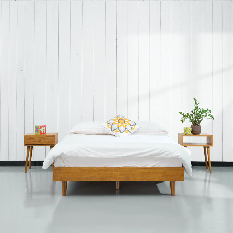 Full Rustic Oak Wood Frame Bed with Slats and Headboard