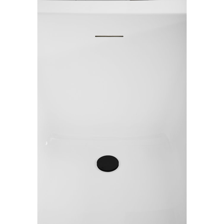 59" Glossy White Acrylic Freestanding Soaking Tub with Matte Black Trim