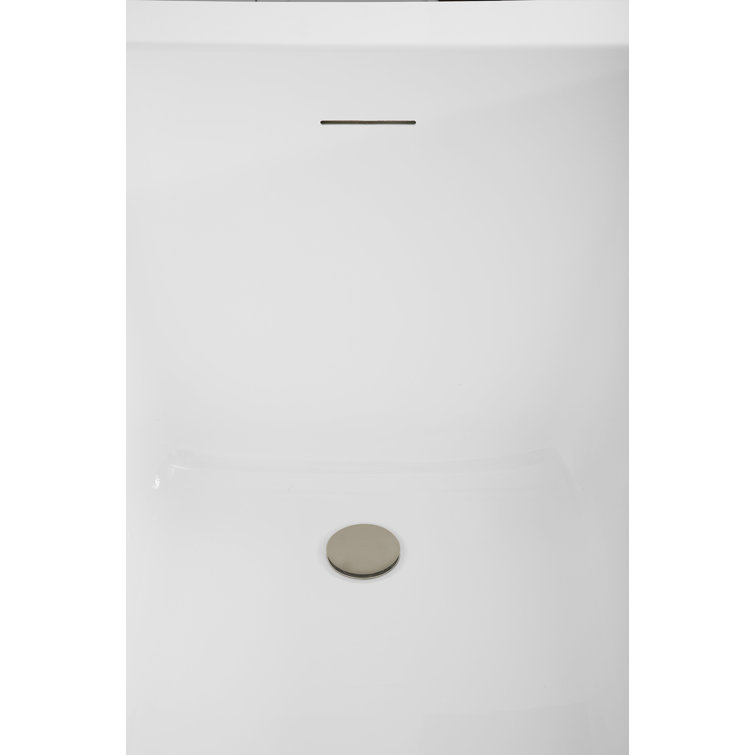 59" Glossy White Acrylic Freestanding Soaking Bathtub with Bamboo Tray