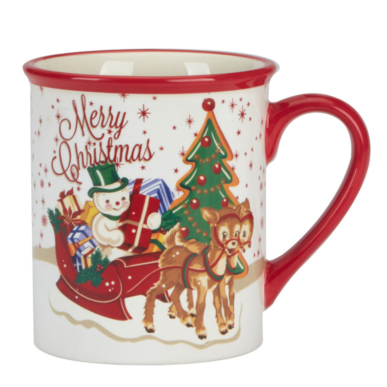 Santa's Retro Christmas Ceramic Red 18oz Mug Set