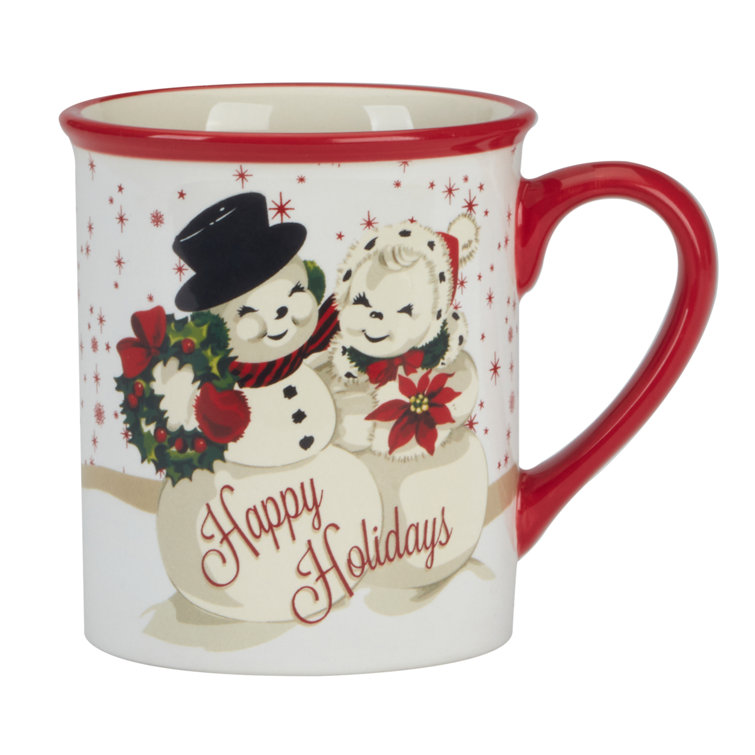Santa's Retro Christmas Ceramic Red 18oz Mug Set