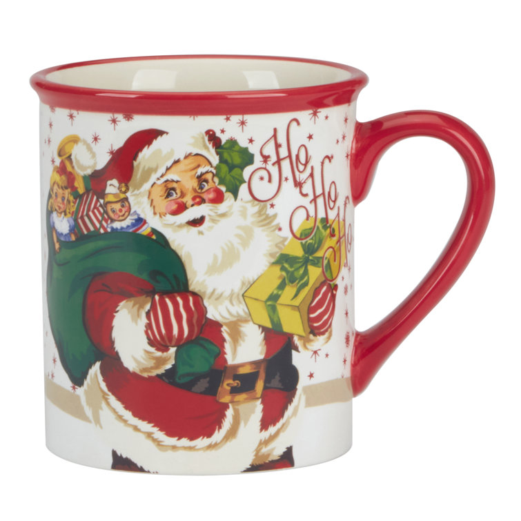 Santa's Retro Christmas Ceramic Red 18oz Mug Set