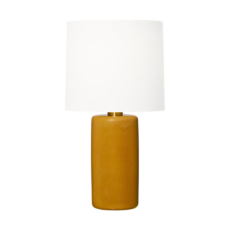 Olive Ceramic Table Lamp with White Linen Shade