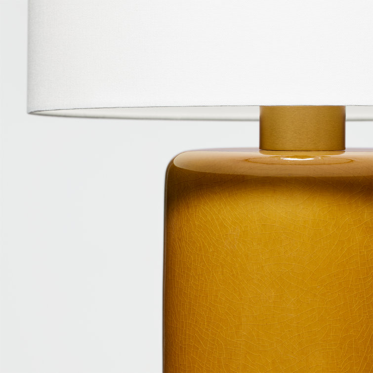 Olive Ceramic Table Lamp with White Linen Shade