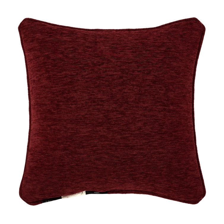 Lauren Crimson Red Embroidered Chenille 18" Square Throw Pillow