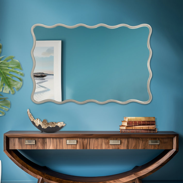 Nickel Scalloped Frame 36'' Rectangular Wall Mirror