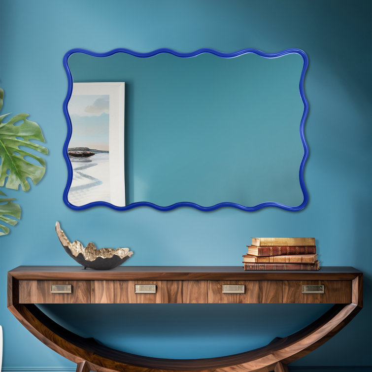 Royal Blue Scalloped Frame Rectangular Wall Mirror