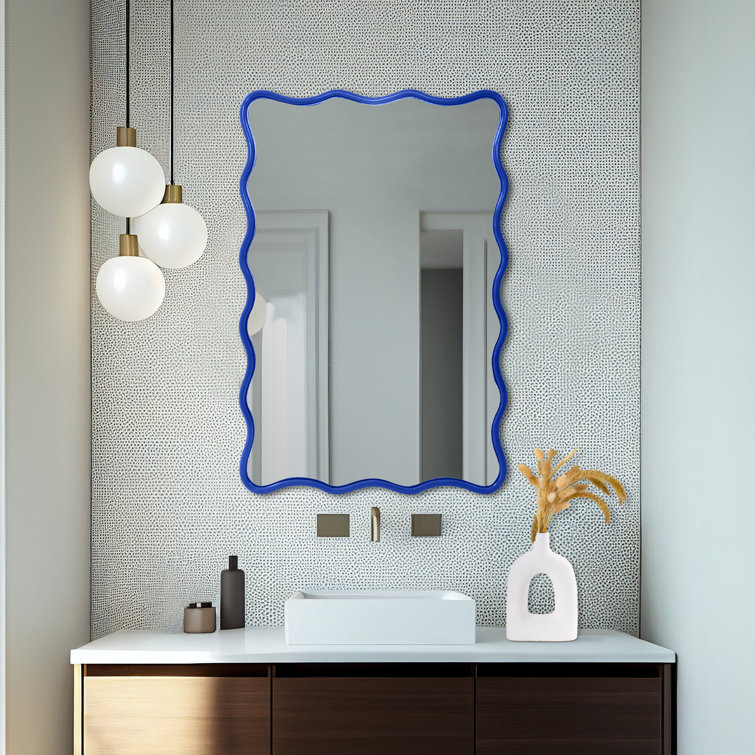 Royal Blue Scalloped Frame Rectangular Wall Mirror