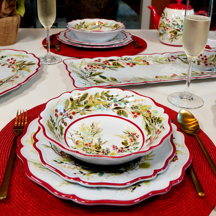 Christmas Gatherings 12-Piece Melamine Holiday Dinnerware Set