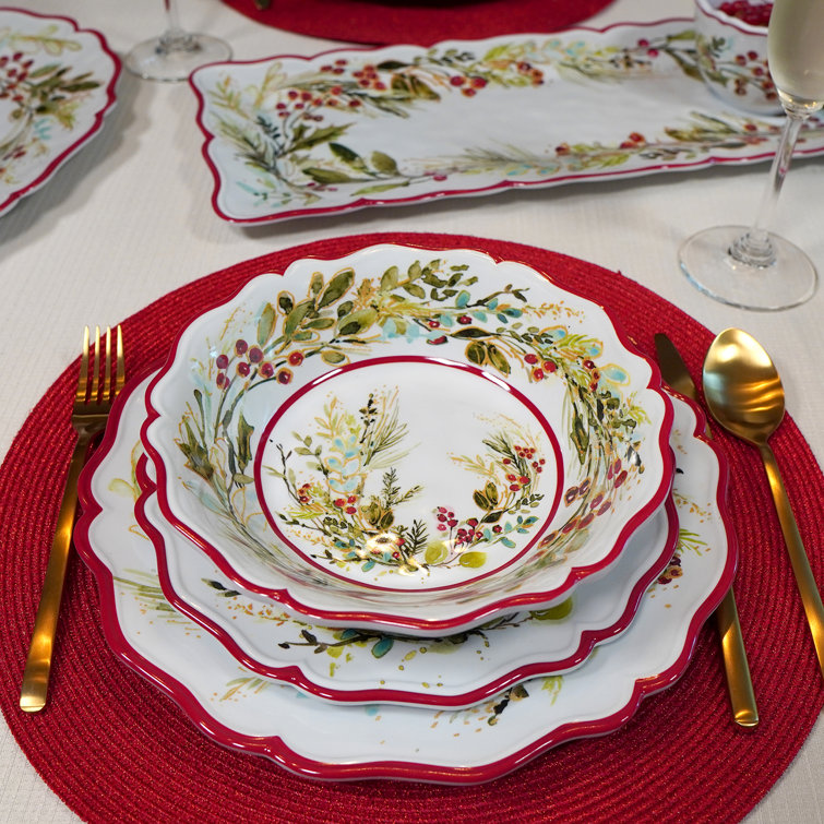 Christmas Gatherings 12-Piece Melamine Holiday Dinnerware Set