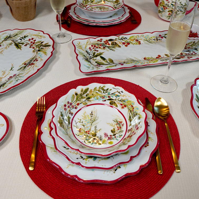 Christmas Gatherings 12-Piece Melamine Holiday Dinnerware Set