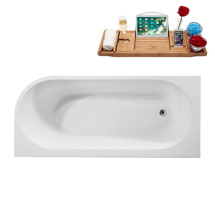 67" Glossy White Acrylic Freestanding Soaking Tub with Tray