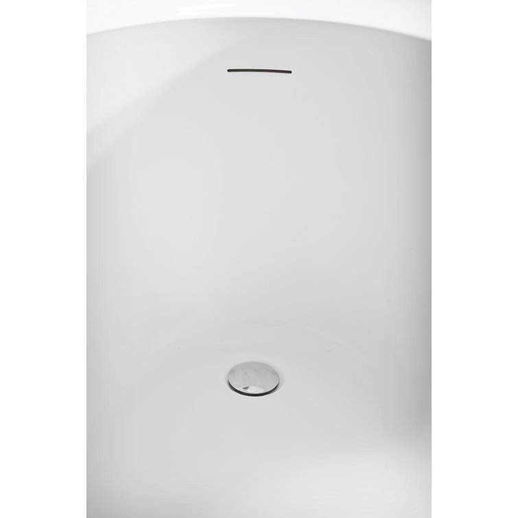 67" Glossy White Acrylic Freestanding Soaking Tub with Tray
