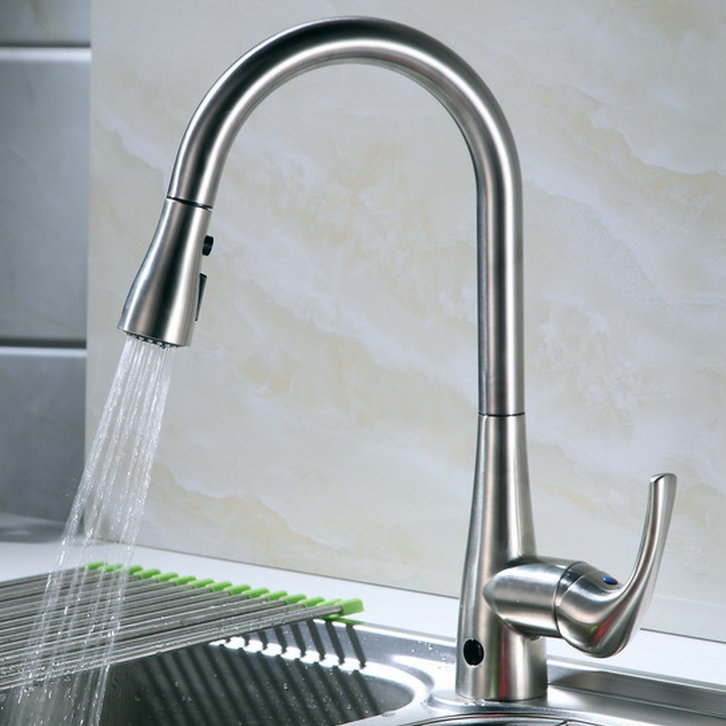 Brushed Nickel Single Handle Pull-Down Kitchen Faucet with Spray