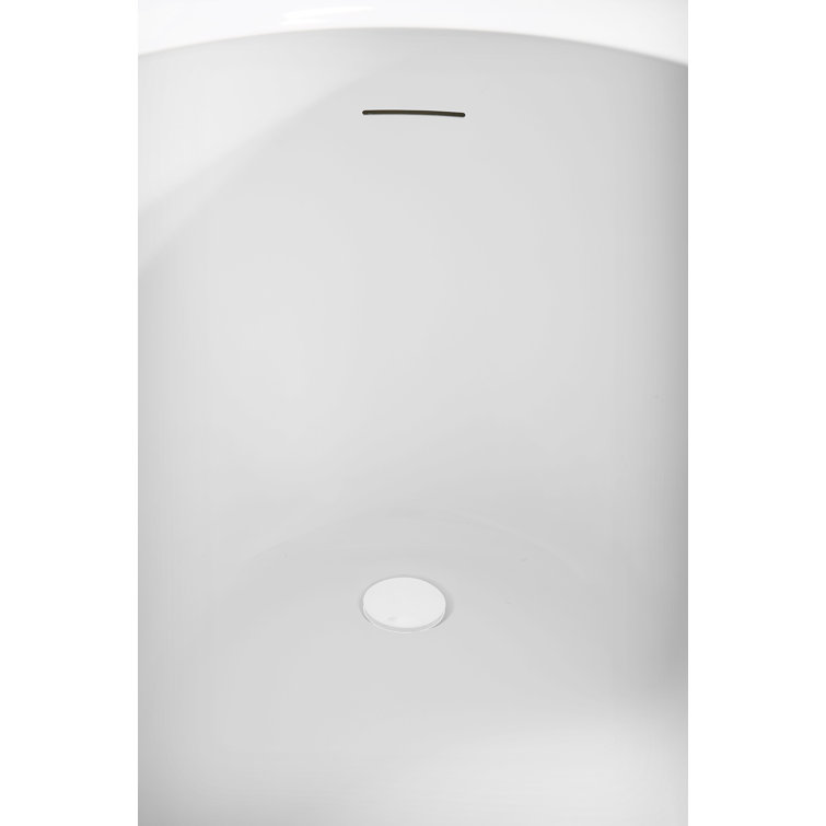 67" Glossy White Acrylic Freestanding Soaking Tub with Tray