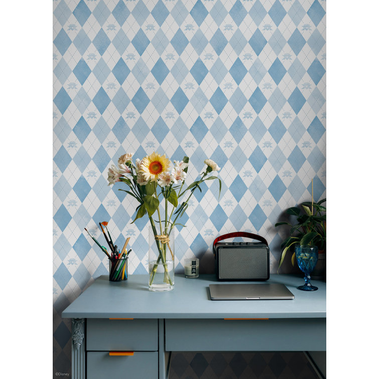 Blue and White Argyle Kids' Peel and Stick Wallpaper