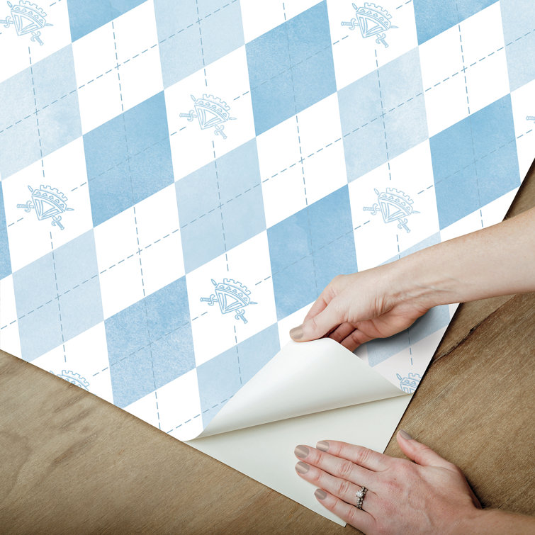 Blue and White Argyle Kids' Peel and Stick Wallpaper