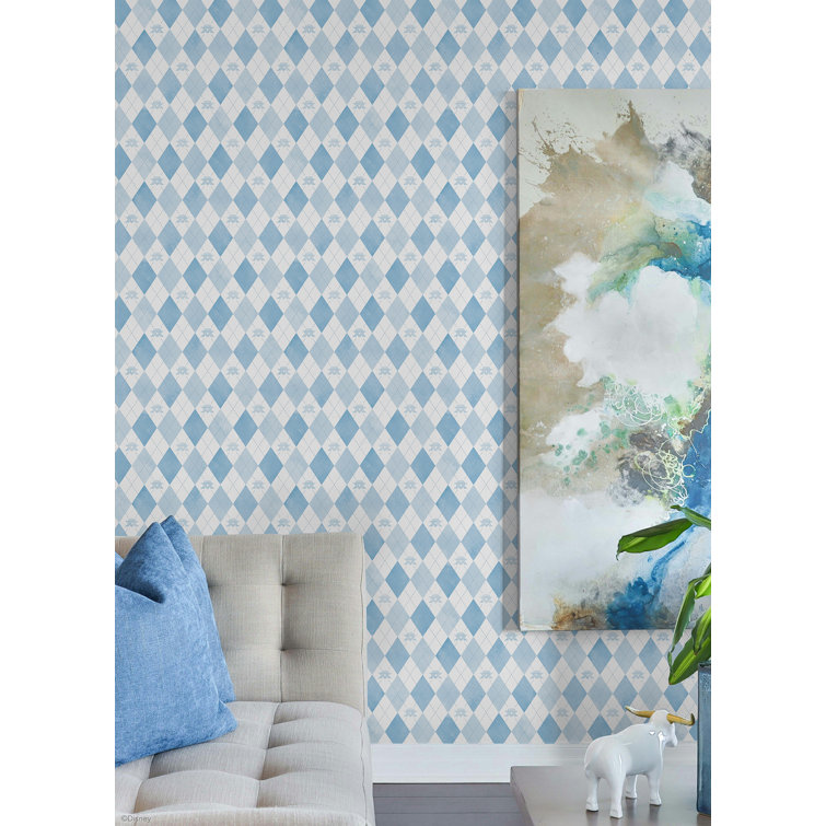 Blue and White Argyle Kids' Peel and Stick Wallpaper