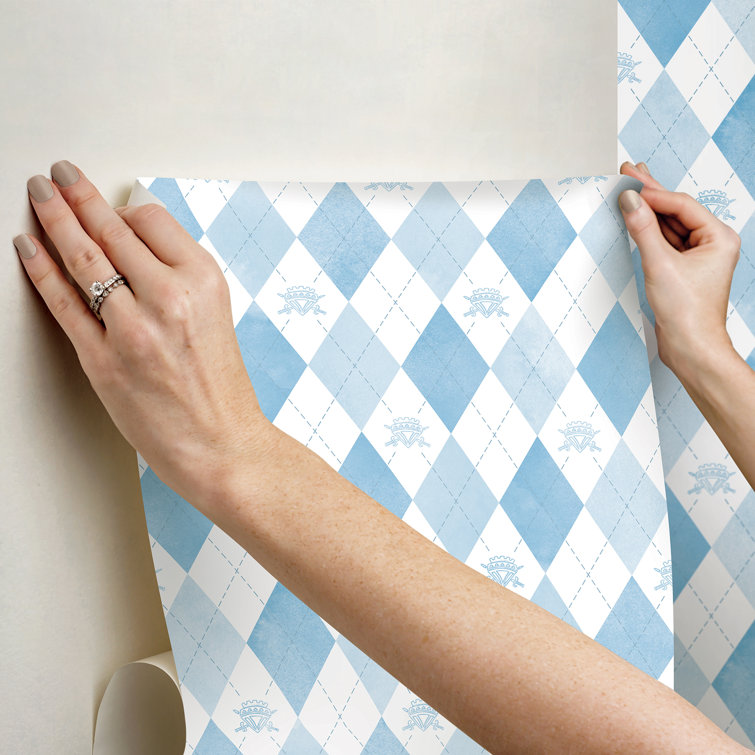 Blue and White Argyle Kids' Peel and Stick Wallpaper
