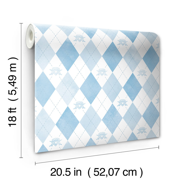 Blue and White Argyle Kids' Peel and Stick Wallpaper