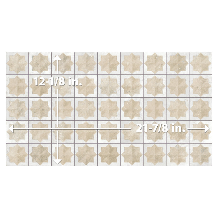 Beige and White Moroccan Porcelain Wall Tile, 12" x 22"