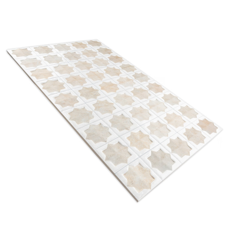 Beige and White Moroccan Porcelain Wall Tile, 12" x 22"