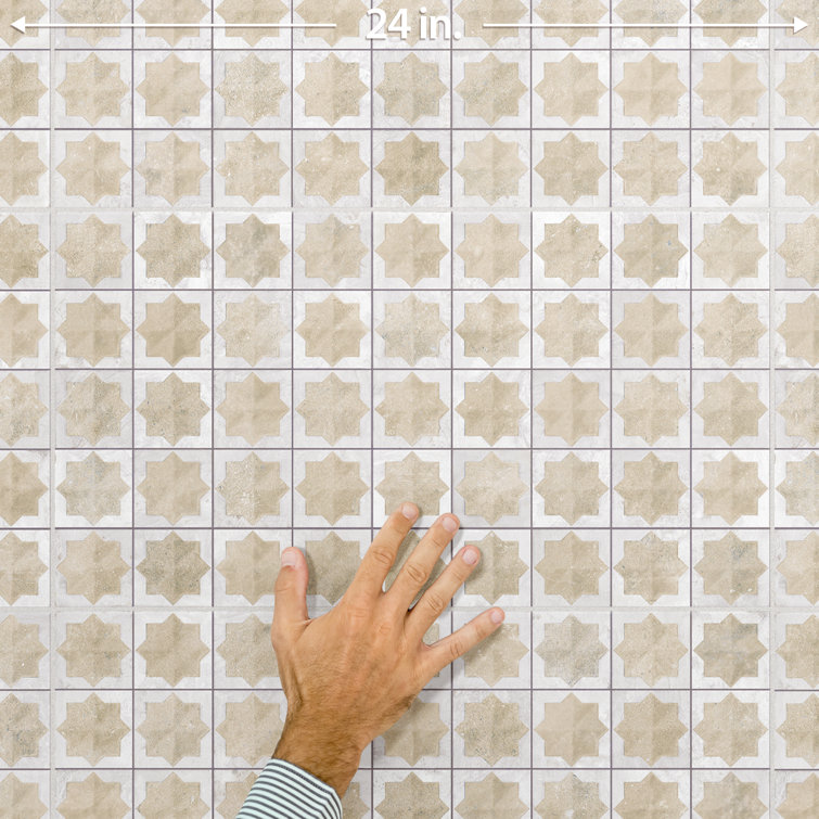 Beige and White Moroccan Porcelain Wall Tile, 12" x 22"