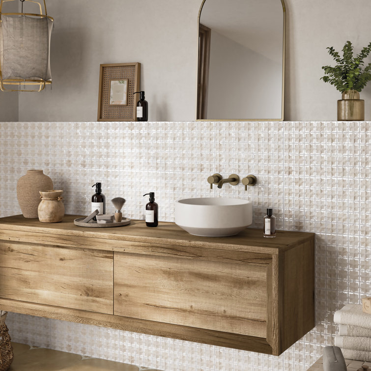 Beige and White Moroccan Porcelain Wall Tile, 12" x 22"