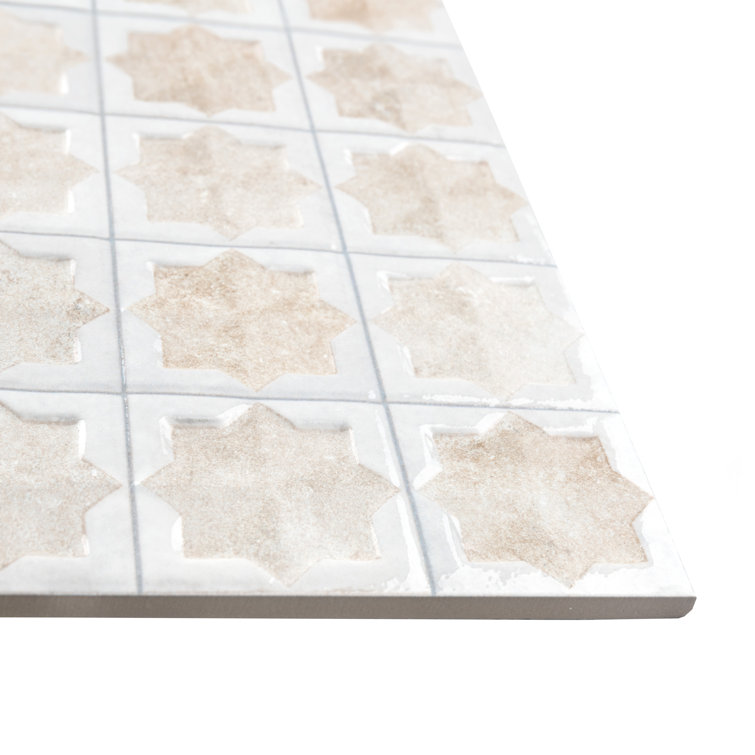 Beige and White Moroccan Porcelain Wall Tile, 12" x 22"