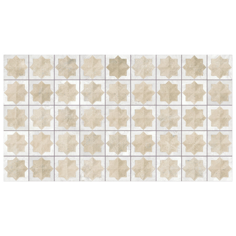 Beige and White Moroccan Porcelain Wall Tile, 12" x 22"