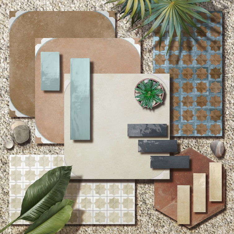 Beige and White Moroccan Porcelain Wall Tile, 12" x 22"