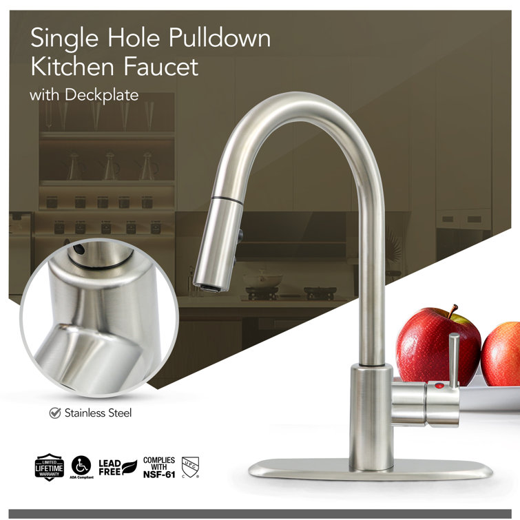 Stainless Steel High Arc Kitchen Faucet with Pull Down Sprayer