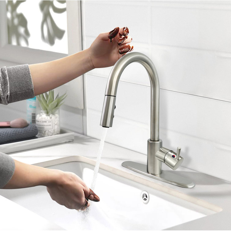 Stainless Steel High Arc Kitchen Faucet with Pull Down Sprayer