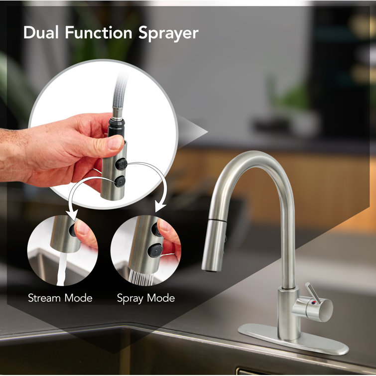Stainless Steel High Arc Kitchen Faucet with Pull Down Sprayer