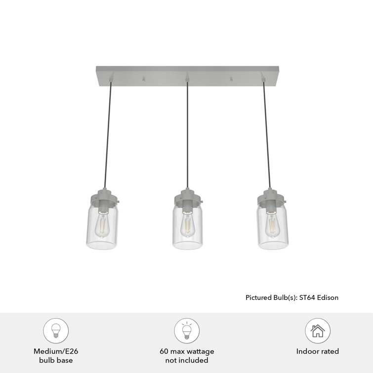 Devon Park Brushed Nickel 3-Light Farmhouse Jar Pendant