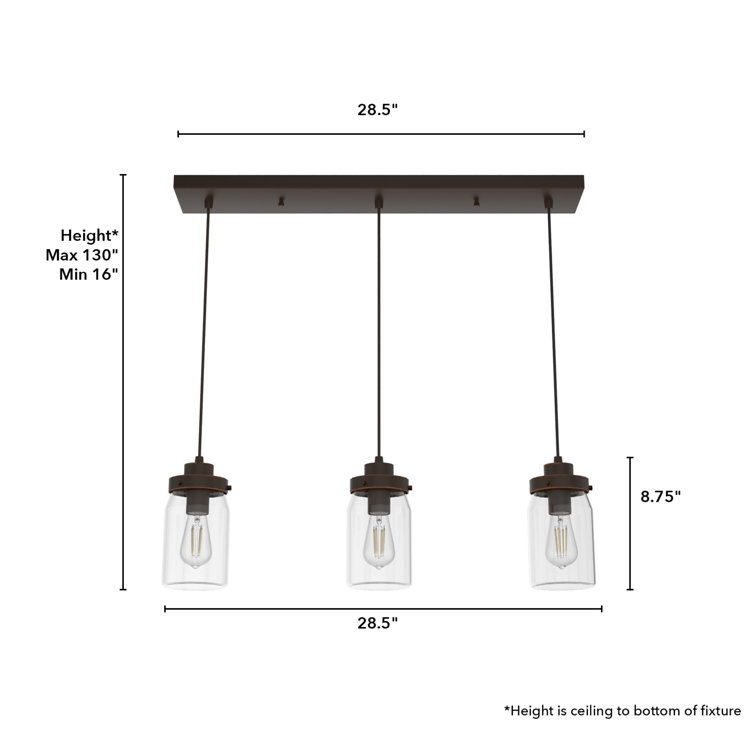 Onyx Bengal Rustic 3-Light LED Jar Pendant with Clear Glass Shades