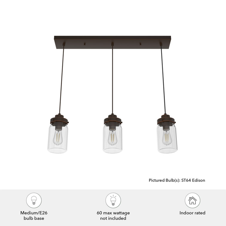 Onyx Bengal Rustic 3-Light LED Jar Pendant with Clear Glass Shades