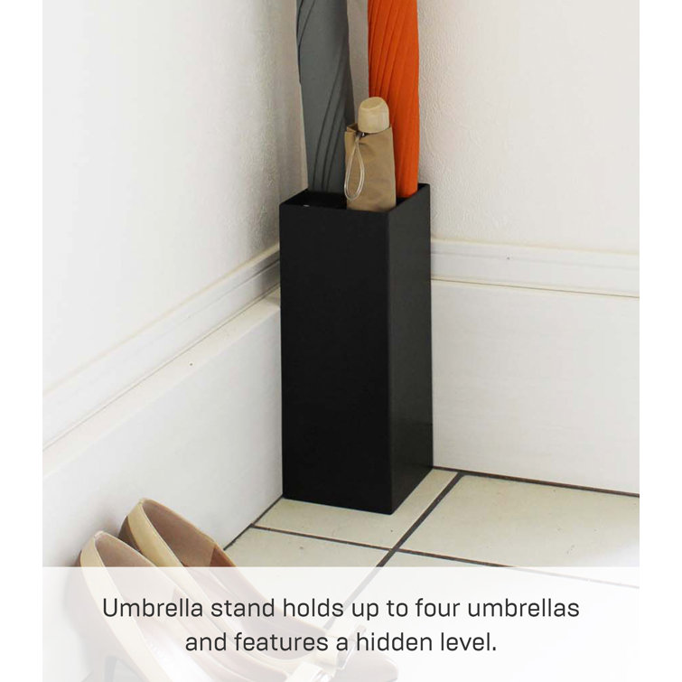 Black Metal Compact Umbrella Stand with Adjustable Trays