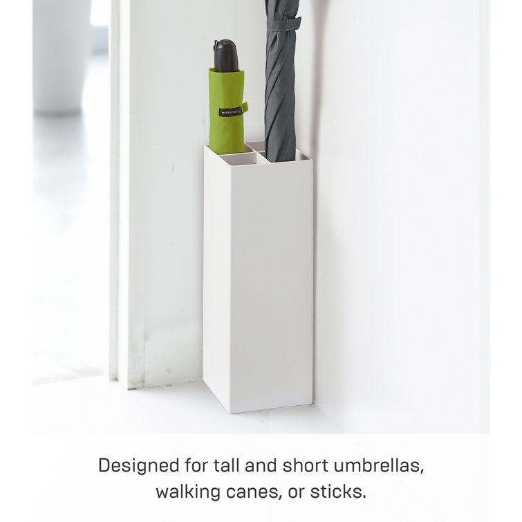 White Steel Compact Umbrella Stand with Adjustable Compartments