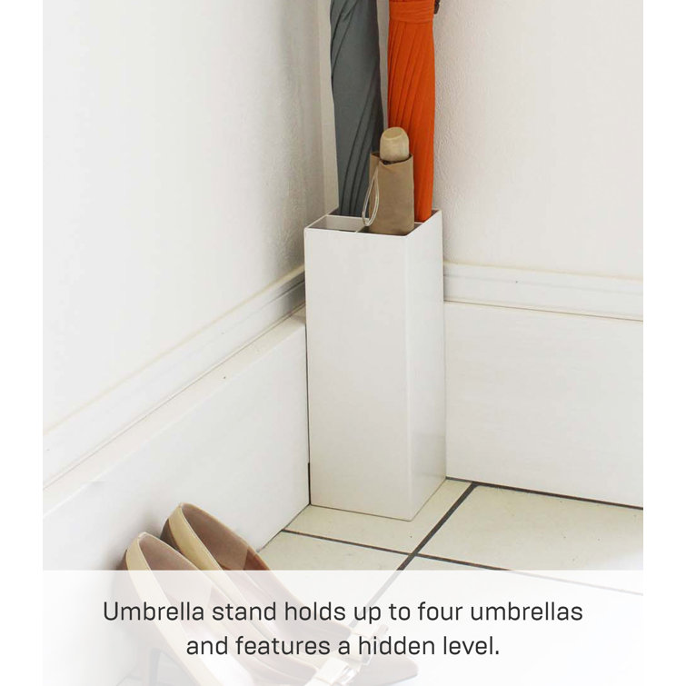 White Steel Compact Umbrella Stand with Adjustable Compartments