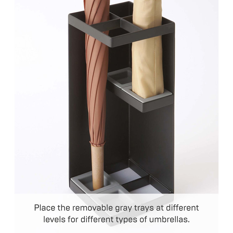 Black Metal Compact Umbrella Stand with Adjustable Trays
